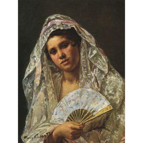 A Seville Belle 1873 Black Modern Wood Framed Art Print with Double Matting by Cassatt, Mary