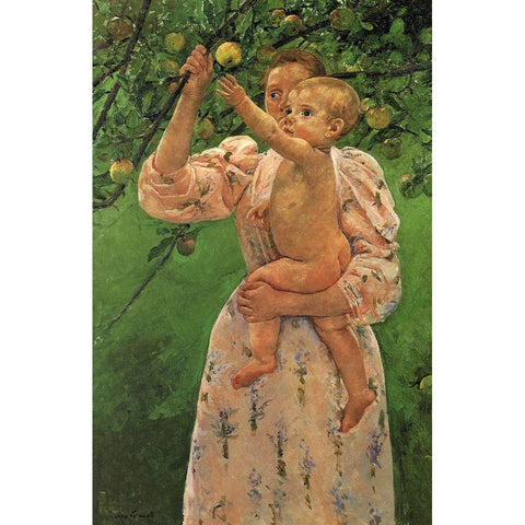 Baby Reaching For An Apple 1893 Black Modern Wood Framed Art Print with Double Matting by Cassatt, Mary
