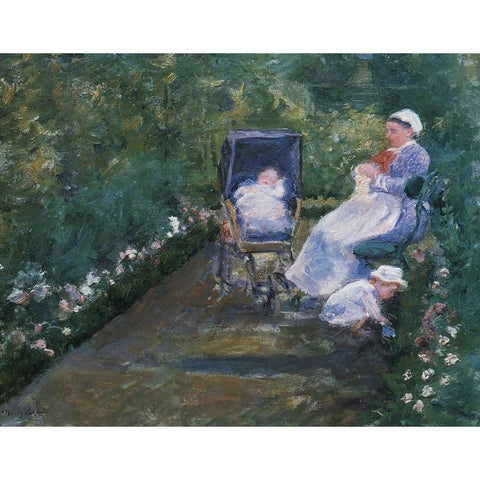 Children In A Garden 1878 Black Modern Wood Framed Art Print with Double Matting by Cassatt, Mary