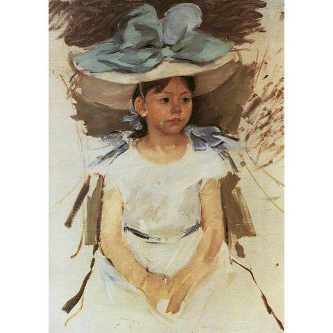 Ellen Mary In A Big Blue Hat 1905 Black Modern Wood Framed Art Print with Double Matting by Cassatt, Mary