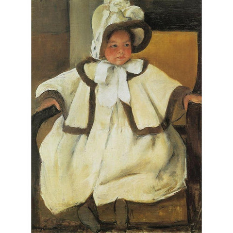 Ellen Mary In A White Coat 1896 Black Modern Wood Framed Art Print with Double Matting by Cassatt, Mary