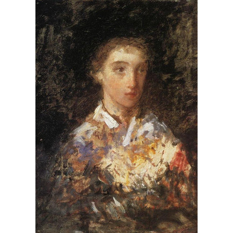 Head Of A Young Girl 1874 Black Modern Wood Framed Art Print with Double Matting by Cassatt, Mary