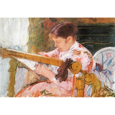 Lydia Working At A Tapestry Frame 1881 Gold Ornate Wood Framed Art Print with Double Matting by Cassatt, Mary