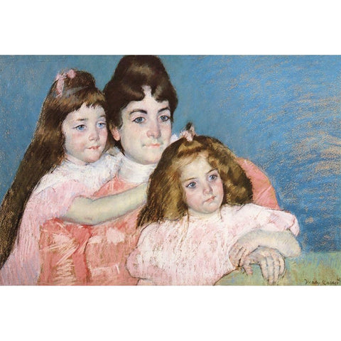 Madame Aude And Her Two Daughters 1899 Black Modern Wood Framed Art Print with Double Matting by Cassatt, Mary