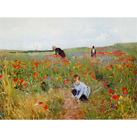 Poppies In A Field 1880 Black Modern Wood Framed Art Print with Double Matting by Cassatt, Mary