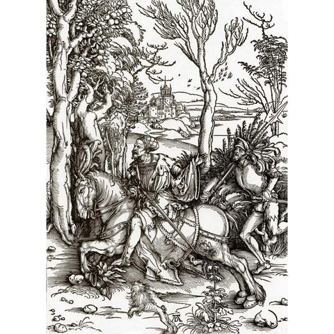 The Knight And The Landsknecht Black Modern Wood Framed Art Print with Double Matting by Durer, Albrecht