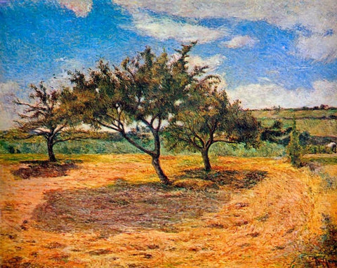 Apple Trees In Blossom Black Ornate Wood Framed Art Print with Double Matting by Gauguin, Paul