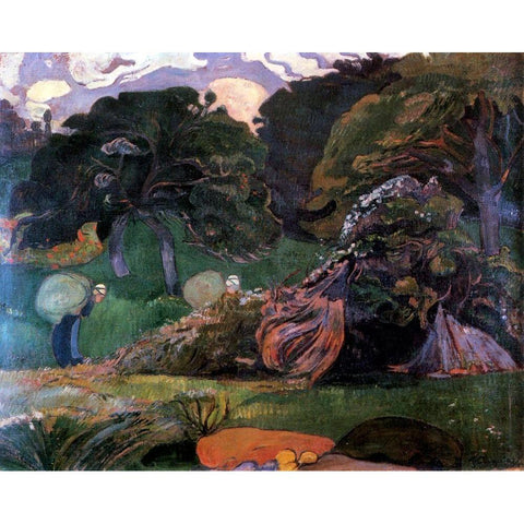Brittany Landscape Black Modern Wood Framed Art Print with Double Matting by Gauguin, Paul