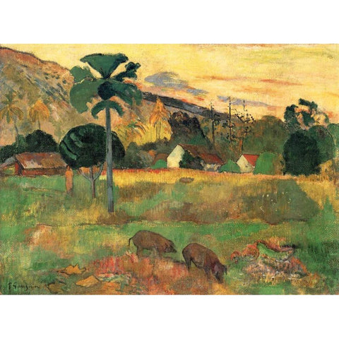 Haere Mai Black Modern Wood Framed Art Print with Double Matting by Gauguin, Paul