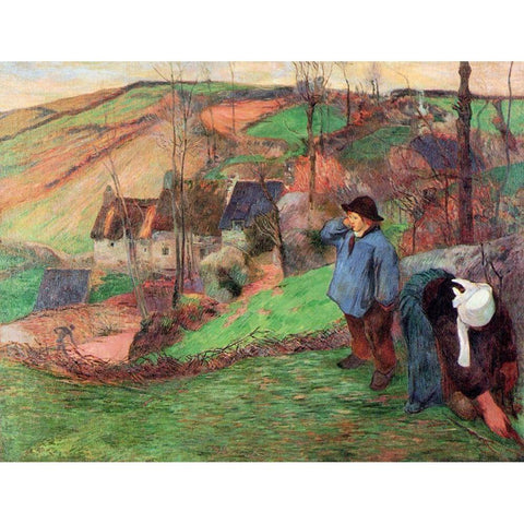 Little Breton Shepherd Black Modern Wood Framed Art Print with Double Matting by Gauguin, Paul
