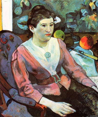 Portrait Of A Seated Woman White Modern Wood Framed Art Print with Double Matting by Gauguin, Paul