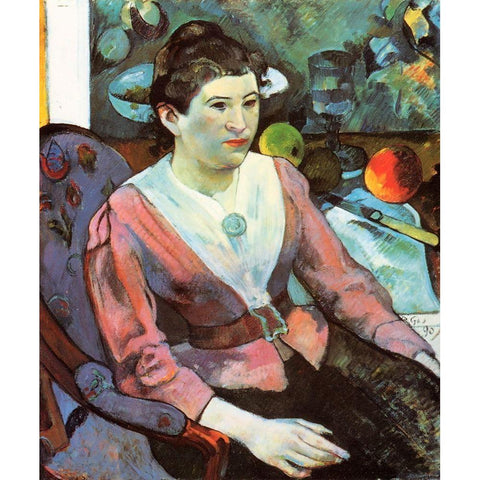 Portrait Of A Seated Woman White Modern Wood Framed Art Print by Gauguin, Paul