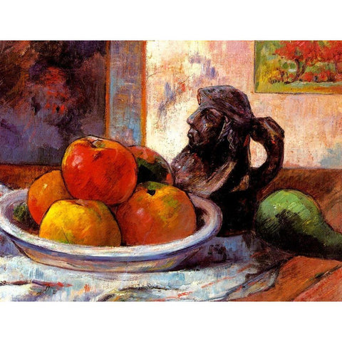 Still Life With Apples A Pear And A Ceramic Black Modern Wood Framed Art Print with Double Matting by Gauguin, Paul
