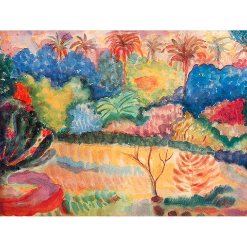 Tahitian Landscape Black Modern Wood Framed Art Print with Double Matting by Gauguin, Paul