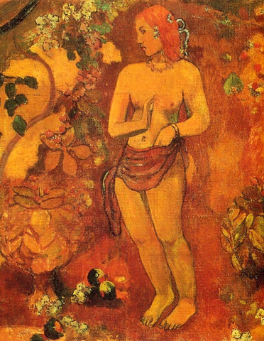 Tahitian Pastoral Detail 2 Black Ornate Wood Framed Art Print with Double Matting by Gauguin, Paul