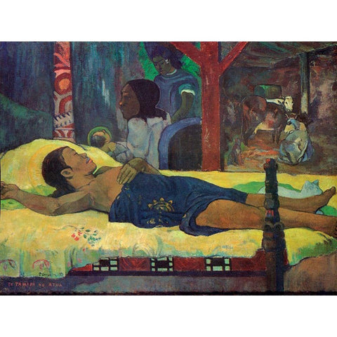 Te Tamari Nu Atua Black Modern Wood Framed Art Print with Double Matting by Gauguin, Paul