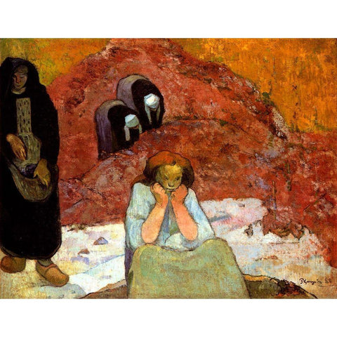 The Harvest At Arles Black Modern Wood Framed Art Print with Double Matting by Gauguin, Paul