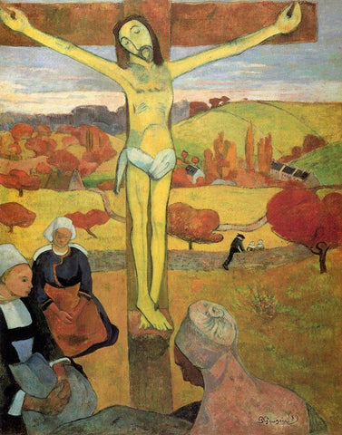 The Yellow Christ Black Ornate Wood Framed Art Print with Double Matting by Gauguin, Paul