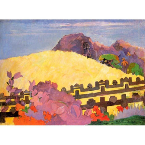 There Is The Temple Black Modern Wood Framed Art Print with Double Matting by Gauguin, Paul