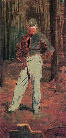 Trooper Meditating Beside A Grave White Modern Wood Framed Art Print with Double Matting by Homer, Winslow
