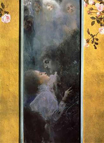 Love 1895 White Modern Wood Framed Art Print with Double Matting by Klimt, Gustav