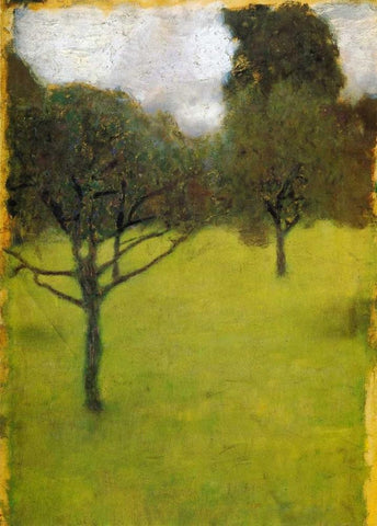 Orchard 1898 White Modern Wood Framed Art Print with Double Matting by Klimt, Gustav