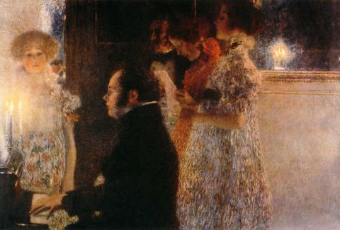 Schubert At The Piano 1899 Black Ornate Wood Framed Art Print with Double Matting by Klimt, Gustav