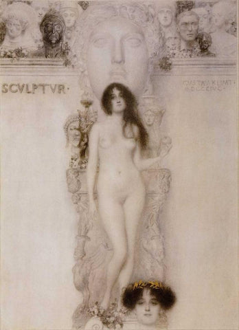 Sculpture 1896 Black Ornate Wood Framed Art Print with Double Matting by Klimt, Gustav