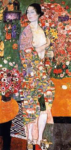 The Dancer 1918 Black Ornate Wood Framed Art Print with Double Matting by Klimt, Gustav