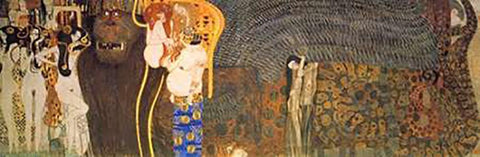The Hostile Powers (From The Beethoven Frieze) 1902 Black Ornate Wood Framed Art Print with Double Matting by Klimt, Gustav