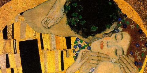 The Kiss - detail 4 Black Ornate Wood Framed Art Print with Double Matting by Klimt, Gustav