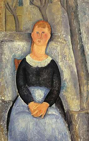 La Belle Epiciere 1 White Modern Wood Framed Art Print with Double Matting by Modigliani, Amedeo