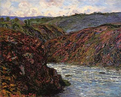 Au Confluent Des Deux Creuse Black Ornate Wood Framed Art Print with Double Matting by Monet, Claude