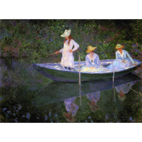 Barque A Giverny Black Modern Wood Framed Art Print with Double Matting by Monet, Claude