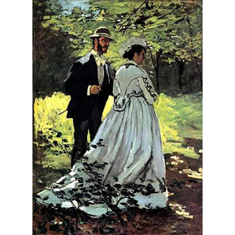 Bazille And Camille 1865 White Modern Wood Framed Art Print by Monet, Claude