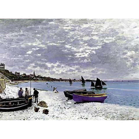 Beach At Sainte Adresse 1867 Black Modern Wood Framed Art Print by Monet, Claude