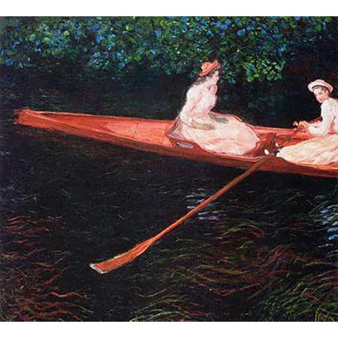 Boating On The River Epte 1890 Black Modern Wood Framed Art Print with Double Matting by Monet, Claude