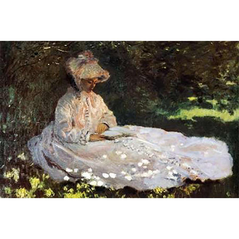 Camille Reading 1872 Black Modern Wood Framed Art Print with Double Matting by Monet, Claude