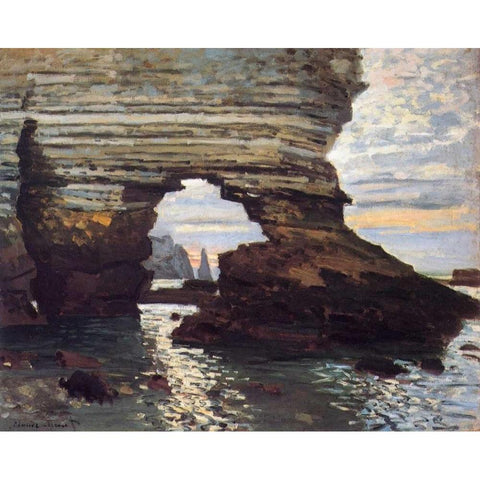 Cliff At Etretat Black Modern Wood Framed Art Print with Double Matting by Monet, Claude