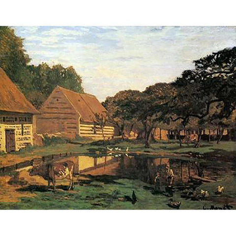 Farmyard In Normandy 1863 Black Modern Wood Framed Art Print with Double Matting by Monet, Claude