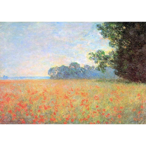 Field Of Oats With Poppies 1890 White Modern Wood Framed Art Print by Monet, Claude