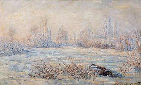 Frost 1880 White Modern Wood Framed Art Print with Double Matting by Monet, Claude