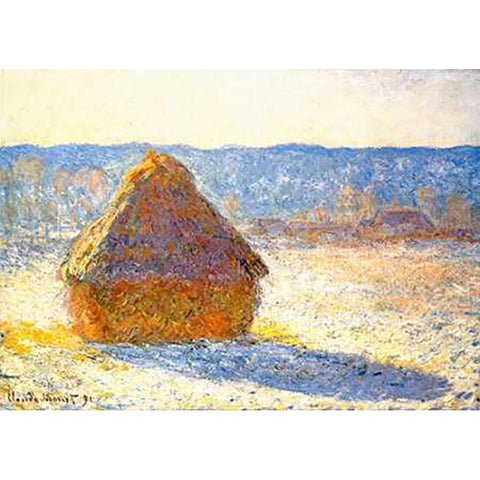 Haystack In Winter 1891 Black Modern Wood Framed Art Print with Double Matting by Monet, Claude