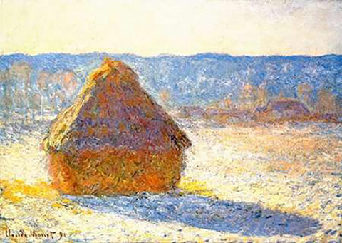 Haystack In Winter 1891 White Modern Wood Framed Art Print with Double Matting by Monet, Claude