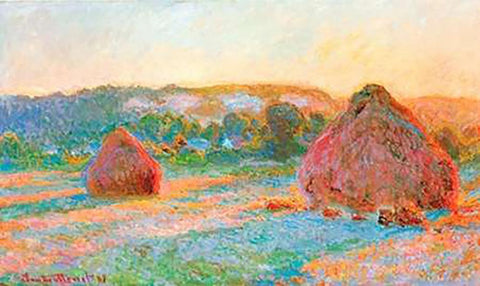 Haystacks End Of Summer Evening 1891 White Modern Wood Framed Art Print with Double Matting by Monet, Claude