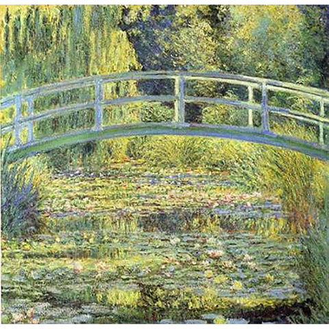 Japanese Bridge White Modern Wood Framed Art Print by Monet, Claude