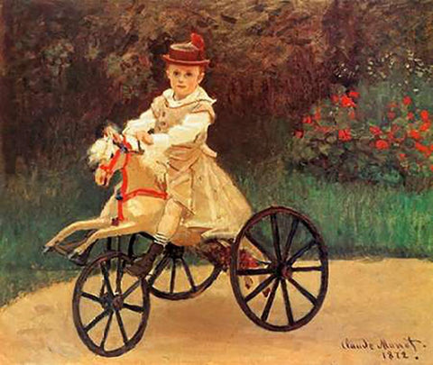 Jean An His Wooden Horse 1872 White Modern Wood Framed Art Print with Double Matting by Monet, Claude