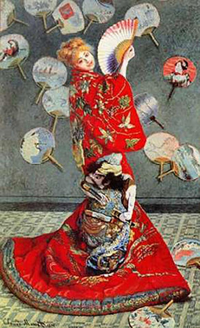 La Japonaise 1876 White Modern Wood Framed Art Print with Double Matting by Monet, Claude