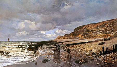 La Pointe De La Heve At Low Tide White Modern Wood Framed Art Print with Double Matting by Monet, Claude