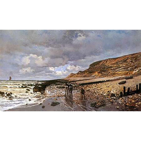 La Pointe De La Heve At Low Tide White Modern Wood Framed Art Print by Monet, Claude